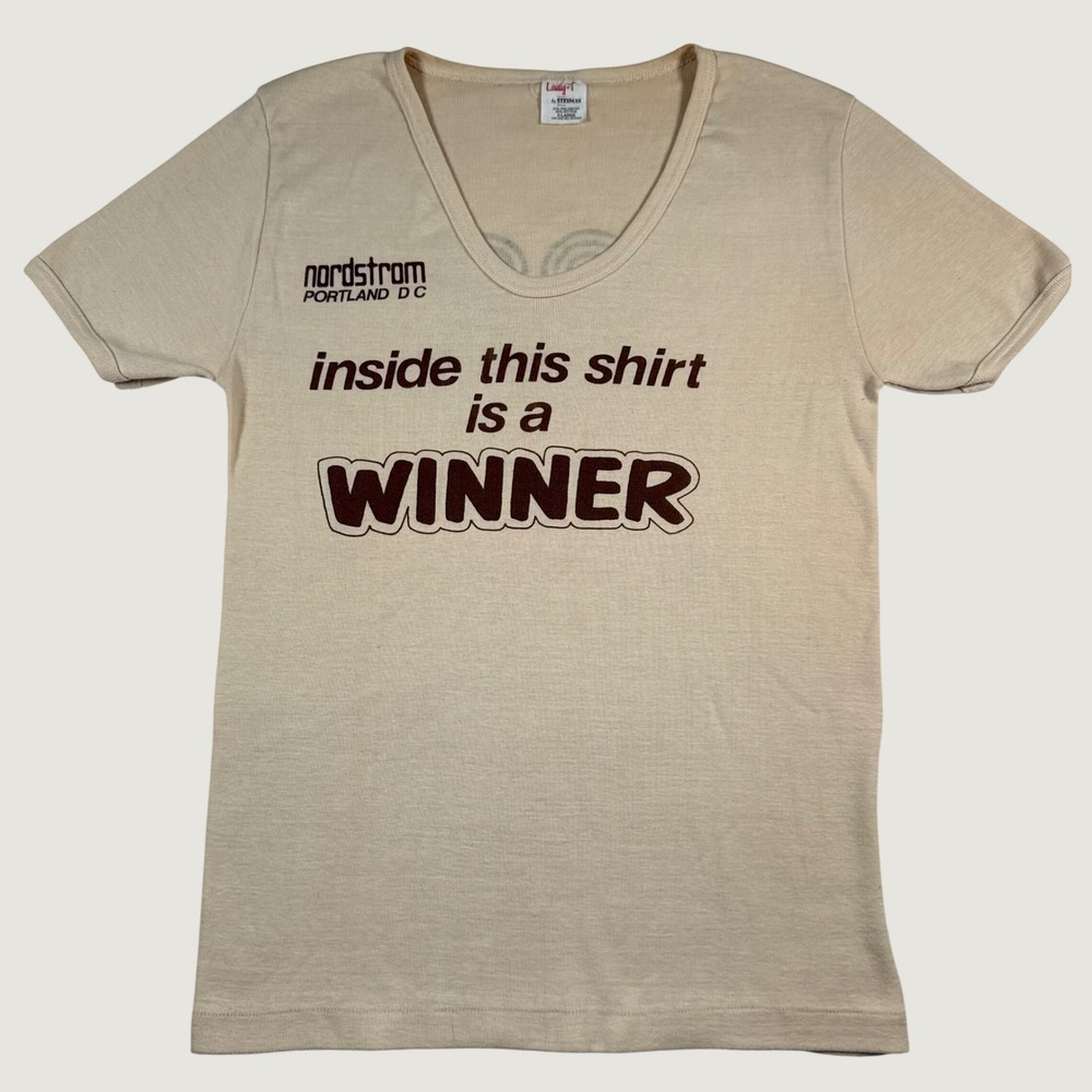 RARE Vintage 70s Nordstrom Portland DC Winner T-Shirt Tan XL Lady-T by Stedman